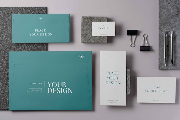 Paper stationery mock-up with stone material