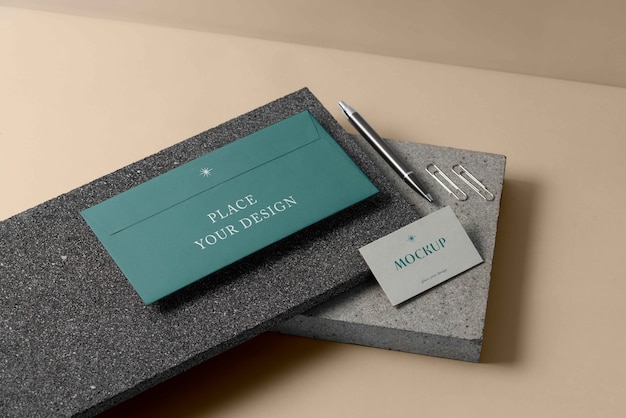 Paper stationery mock-up with stone material