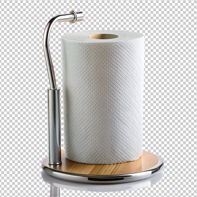 PSD paper towel roll on holder on transparent background