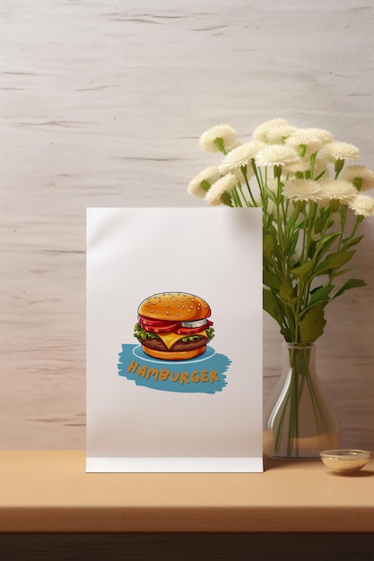 a paper with a picture of a hamburger on it