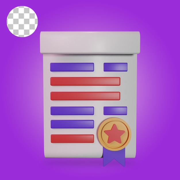 Paper with a star and a medal badge 3d icon