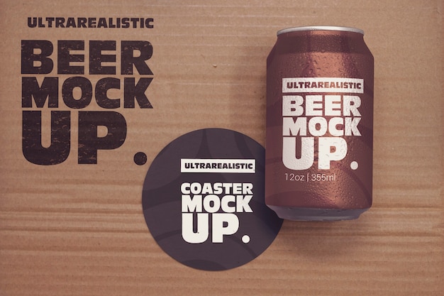 Paperboard Can & Coaster Mockup