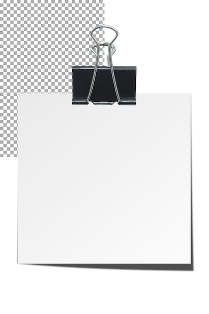 A paperclip holds a white sheet of paper on a transparent background Concept for business study