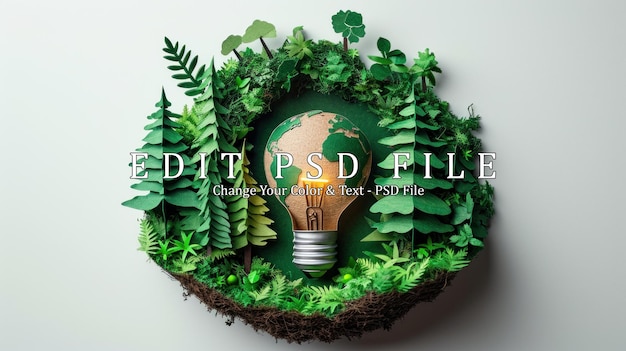 papercut lightbulb Earth globe leaf