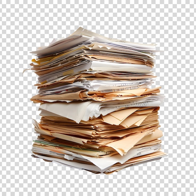 Papers and files isolated on a transparent background