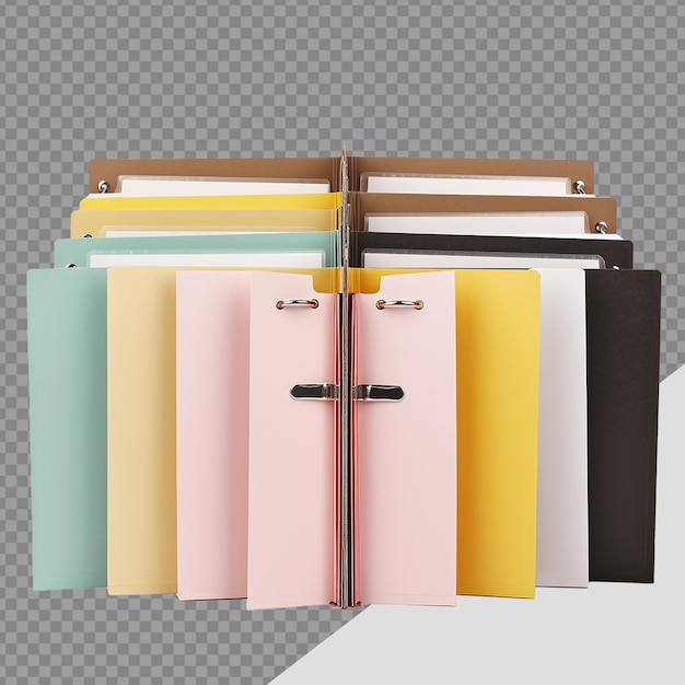 PSD papers organized in separate folders png isolated on transparent background