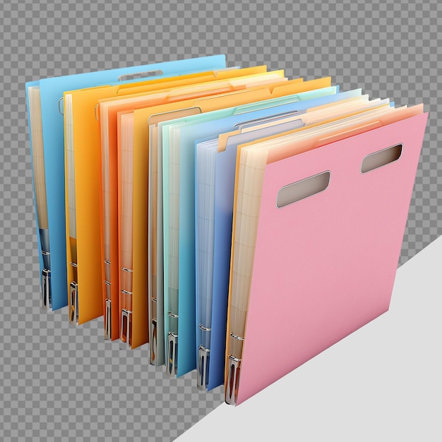 PSD papers organized in separate folders png isolated on transparent background