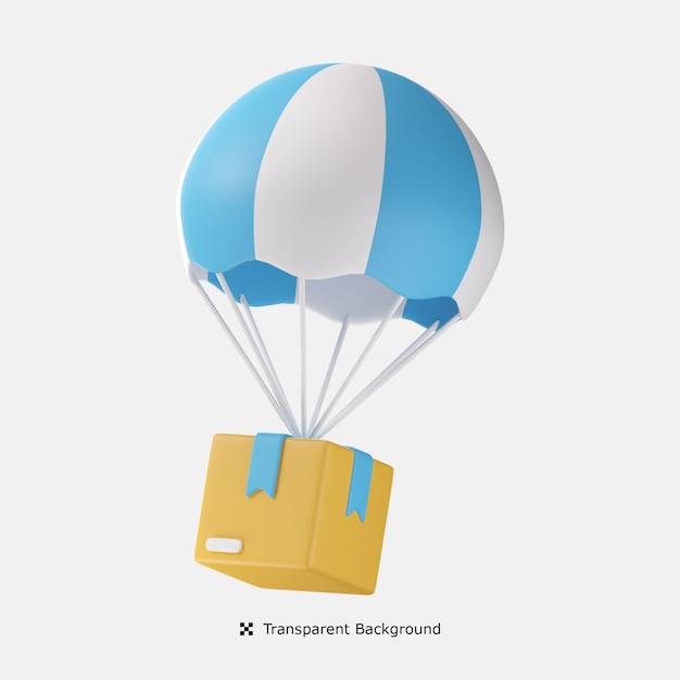 Parachute delivery 3d icon illustration