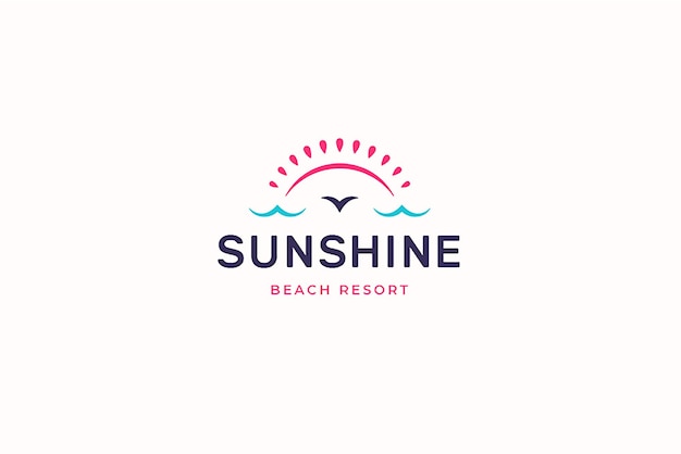 PSD paradise beach resort summer sun sea ocean island minimal logo design template