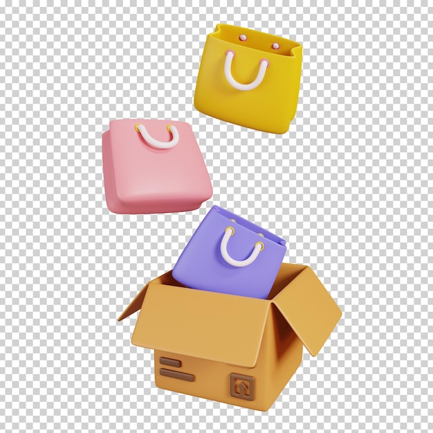 Parcel boxes and shopping bag isolated Online shopping icon 3D Render Illustration