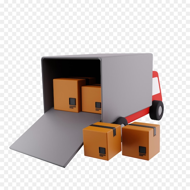 Parcel loading to truck 3d illustration