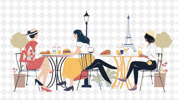 Parisian Cafe With Characters Having a Croissant Breakfast D People Life Style Flat Illustration