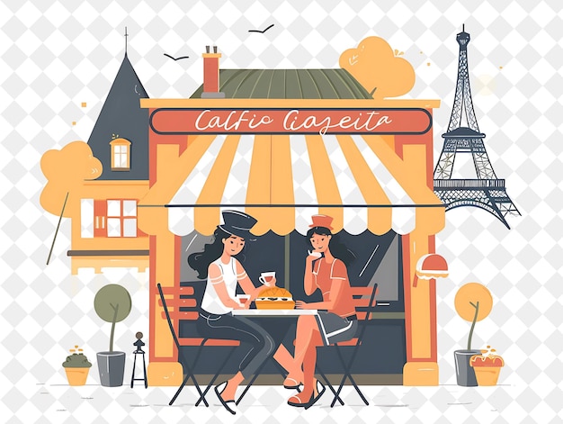 Parisian Cafe With Characters Having a Croissant Breakfast D People Life Style Flat Illustration