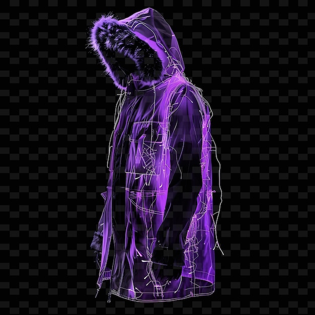 Parka With Fur Trimmed Hood Made With Rayon Voile Glowing in PNG Unique Neon Fashion Clothing