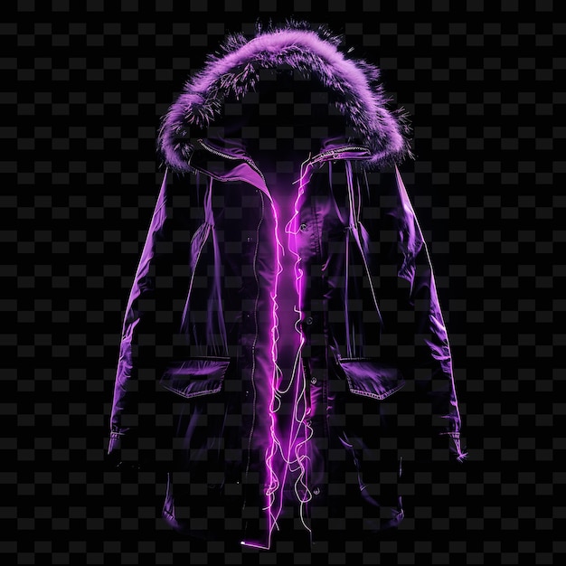 Parka With Fur Trimmed Hood Made With Rayon Voile Glowing in PNG Unique Neon Fashion Clothing