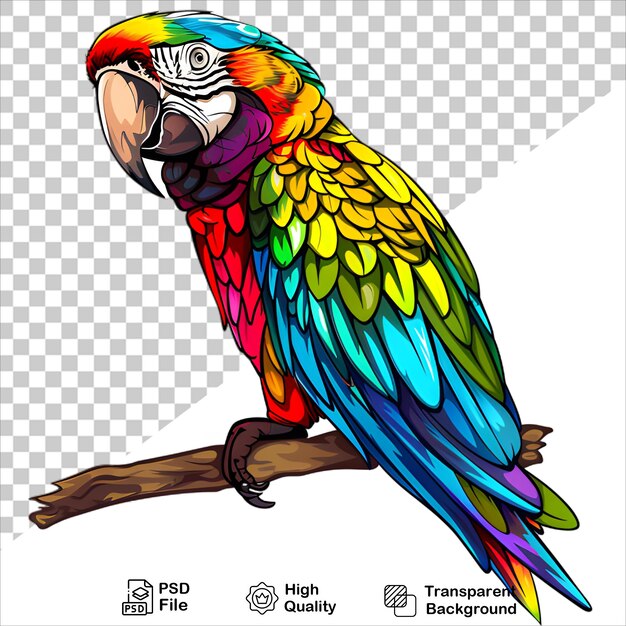 PSD parrot with bright red and blue feathers on transparent background