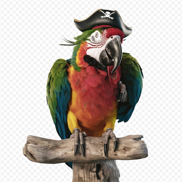 a parrot with a pirate hat on its head