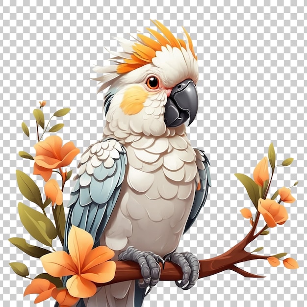 a parrot with a yellow beak stands in a plant with flowers