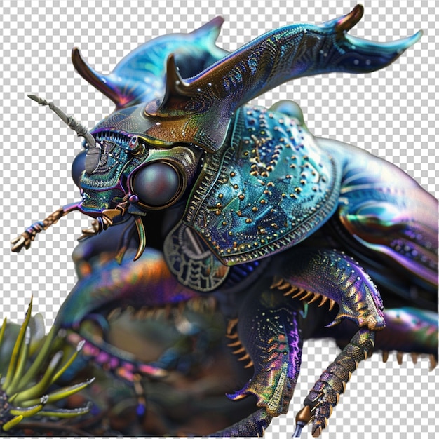 PSD partdragon partbeetle high resolution realistic bluegreenpurplesilver shell ultrafine details