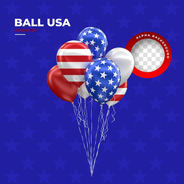 Party ball with colors and united states flag in 3d render