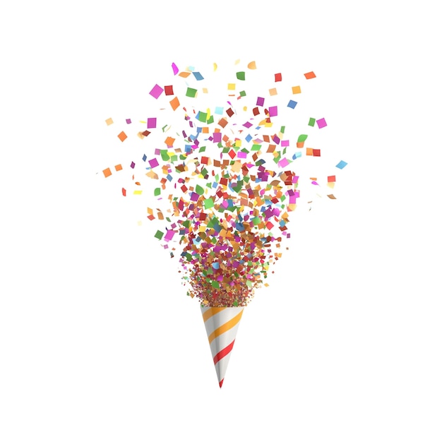 PSD party popper with explosion colorful confetti