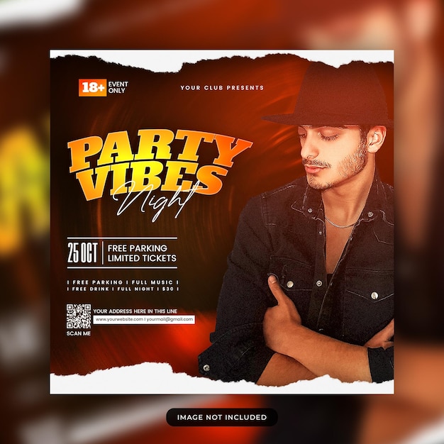 party vibes club dj party flyer social media post and web banner template