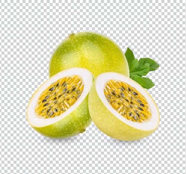 Passion fruit Passiflora edulis with leaves isolated Premium PSD