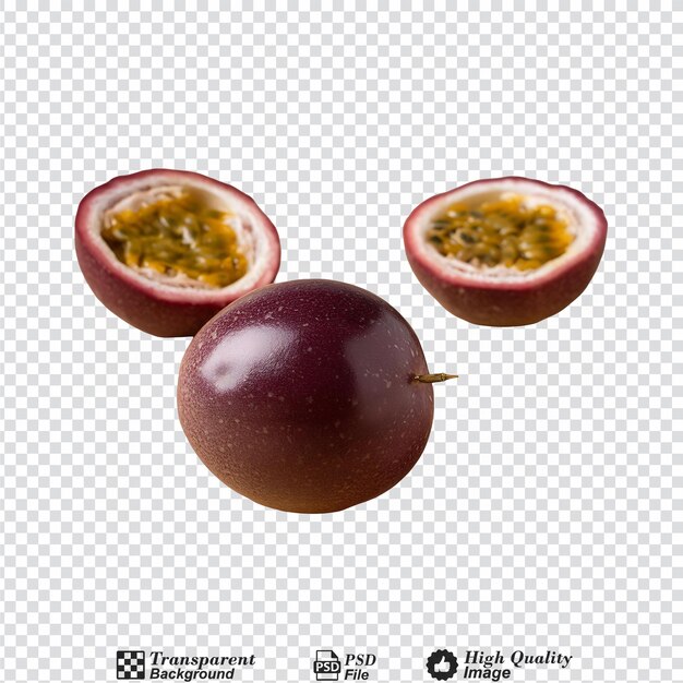 PSD passion fruit passiflora edulis with leaves isolated on transparent background