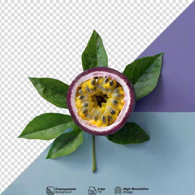 PSD passion fruit passiflora edulis with leaves isolated