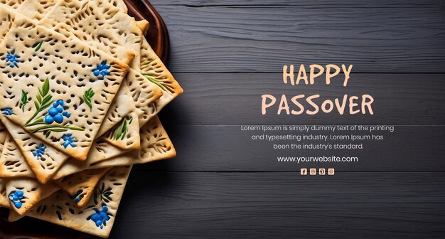 PSD passover concept matzah bread decoration a side on wooden texture background