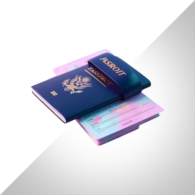 PSD passport with coupon air ticket boarding pass_isolated on transparent background