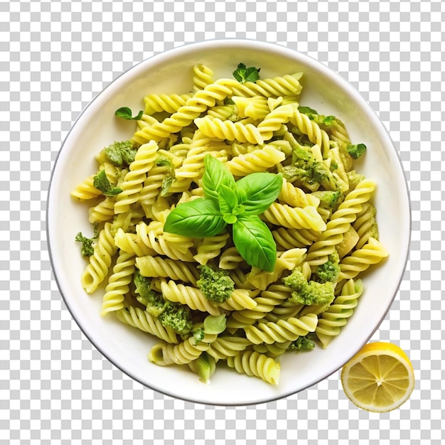 PSD pasta with broccoli and basil on transparent background