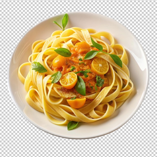 PSD pasta with orange sops isolated on transparent background