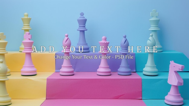 PSD pastel chess pieces on colorful background