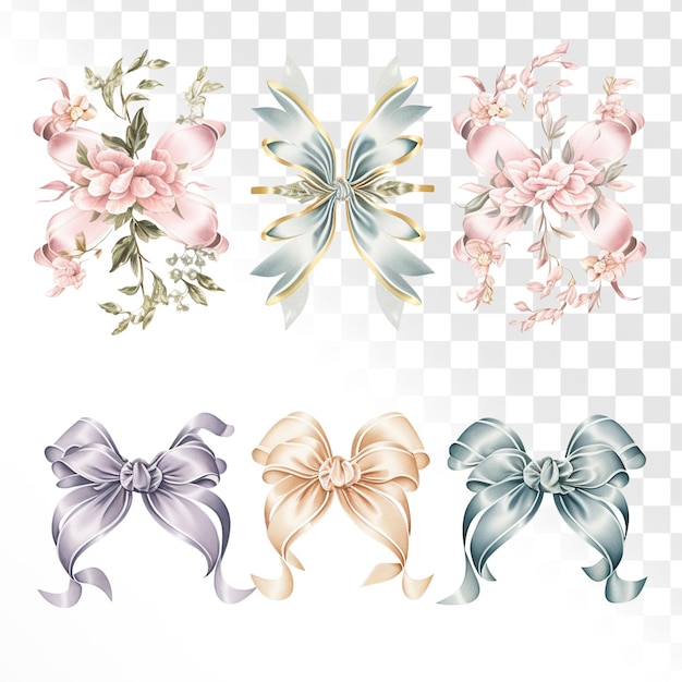 pastel floral ribbon classic set against a transparent background