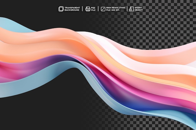 PSD pastel illusion abstract fluid wave with illusory colors on transparent background