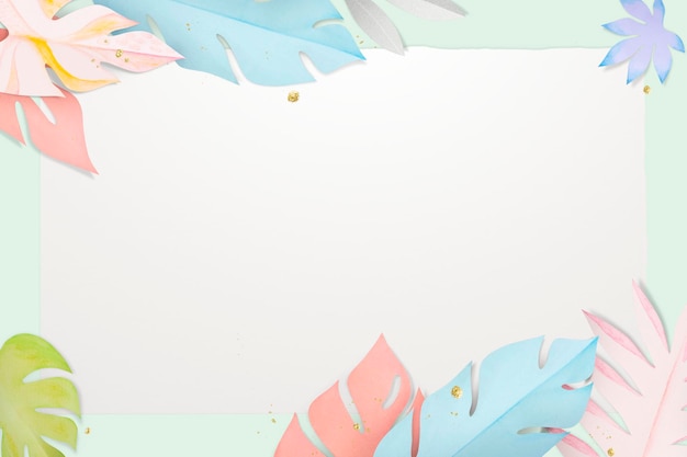 Pastel leaf frame psd in paper craft style