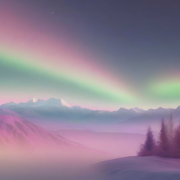 PSD pastel sky with aurora scenery with smooth color transition