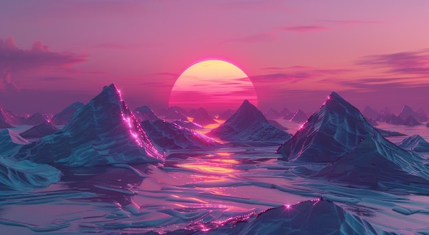 Pastel Vaporwave Background Landscape Mountains Artwork Illustration