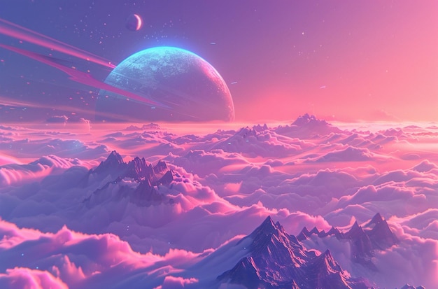 Pastel Vaporwave Background Landscape Mountains Artwork Illustration