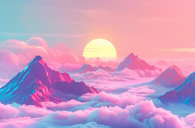 Pastel Vaporwave Background Landscape Mountains Artwork Illustration