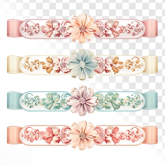 Pastle retro floral ribbon vintage set against a transparent background