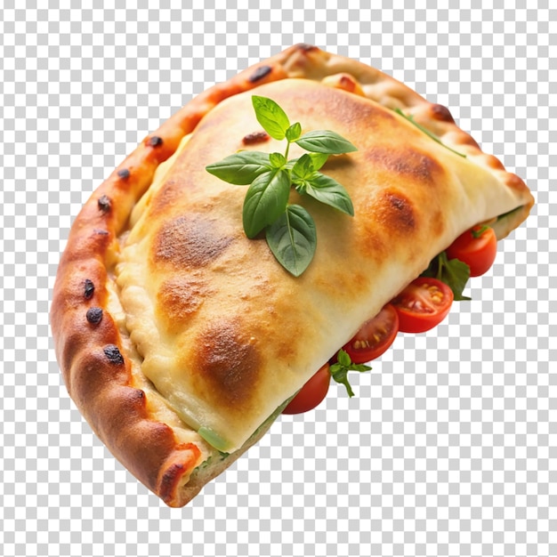 A pastry with tomatoes and parsley on transparent background