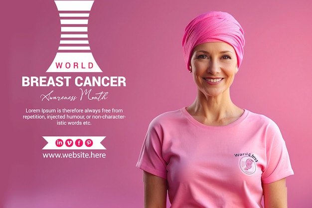 PSD a patient with cancer is smiling and standing in a pink tshirt