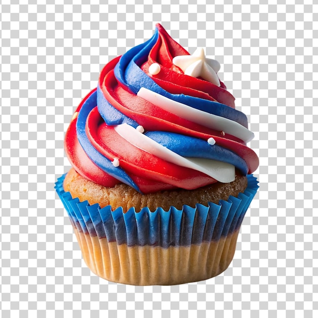 A patriotic cupcake adorned with stars and stripe isolated on transparent background