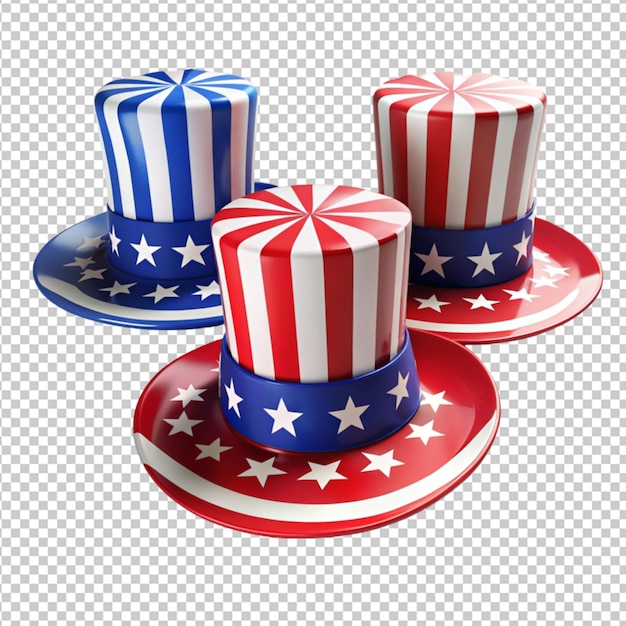 patriotic hats with american us flag on transparent background