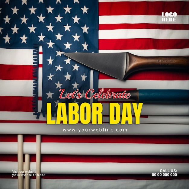 Patriotic Labor Day Celebration Banner with Waving American Flag