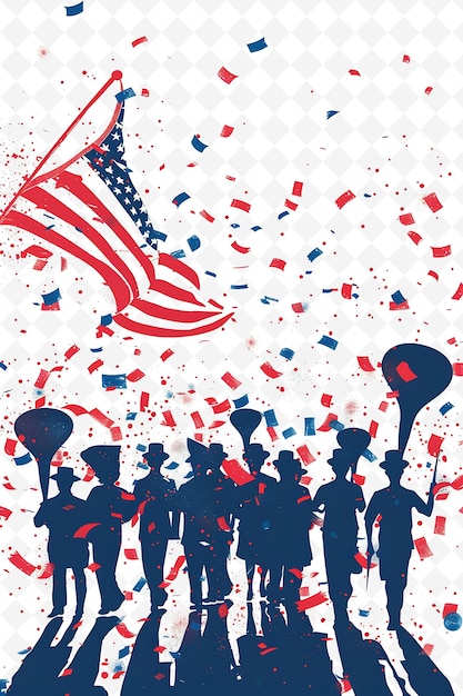 PSD patriotic parade with a marching band and floats confetti an flat illustration poster design