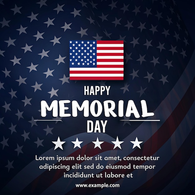 A patriotic poster for Memorial Day featuring a red white