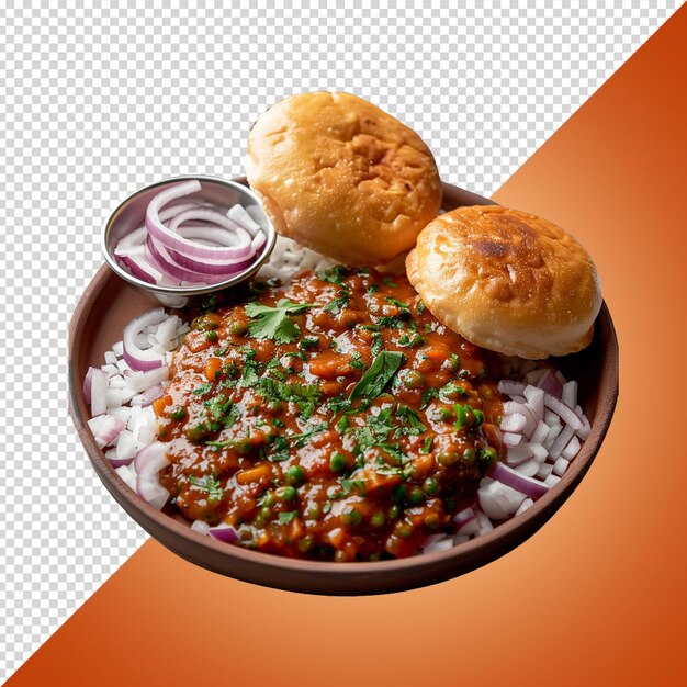 PSD pav bhaji on a plate isolated on transparent background